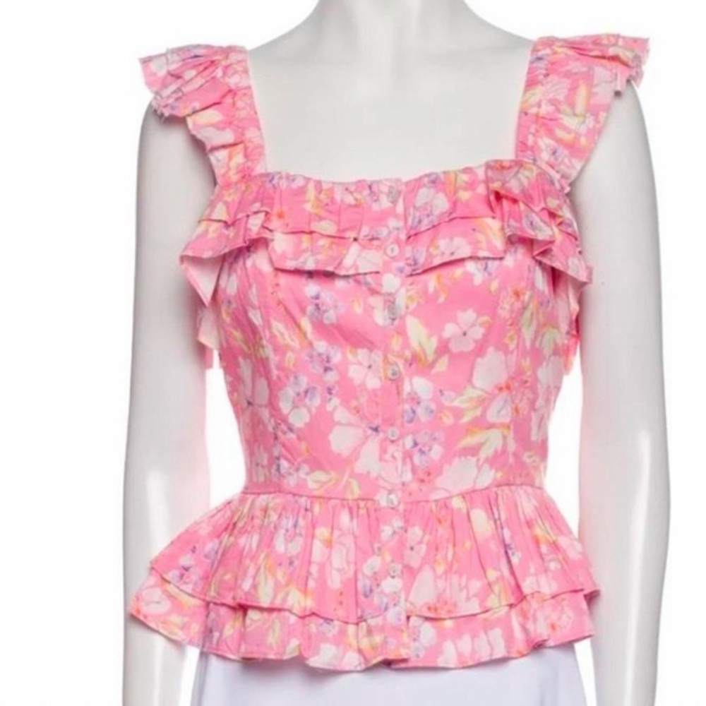 LoveShackFancy Tabia Ruffle Top Floral Pink Print